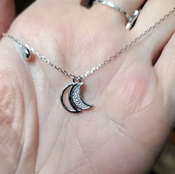 Sterling silver & white Topaz 🌙 moon phase necklace 16" - Picture 7 of 7